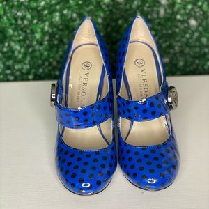 Polka Dot Block Heel with Side Button